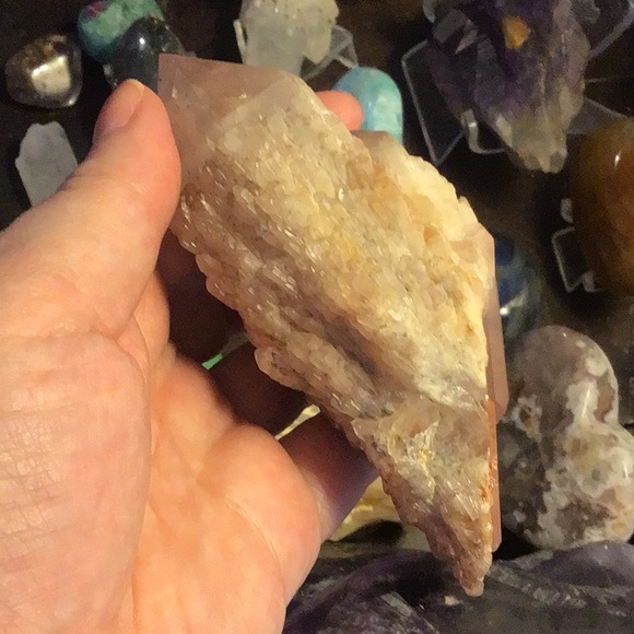 Rare double crystal double terminated candle quartz w hematite elestial - Picture 10 of 16